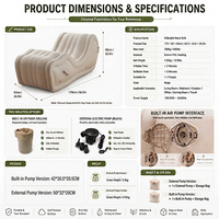 Fauteuil gonflable style vague moderne, canapé gonflable en PVC floqué doux, couleur beige neutre, 170 cm de long.