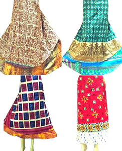 Maxi Length Women's Double Layer Sari Silk Wrap <b>Skirt</b> Vintage Boho Style Casual Beach Wear Free Size Breathable Lightweight - Product Image 5