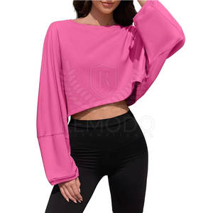 เสื้อสเวตเตอร์เอวลอยแขนยาวเสื้อสเวตเชิ้ตแบบลำลองเสื้อครอปทำจากผ้าฝ้ายโพลีเอสเตอร์ - Product Image 5