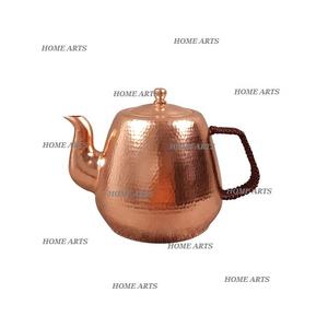 Bouilloire de service à café de forme ronde de conception tendance en bouilloire martelée en cuivre avec poignée en bois et laiton en Inde - Product Image 4