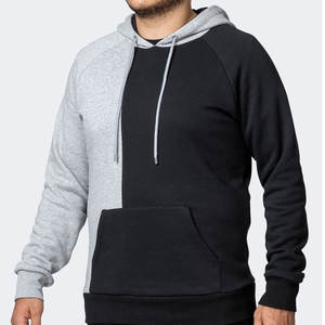 OEM ODM Heavyweight Cotton Raglan <b>Hoodie</b> Streetwear Two-Tone Black <b>Grey</b> Pullover Custom Logo Men's Split Color <b>Hoodie</b> Sweatshirt - Product Image 2