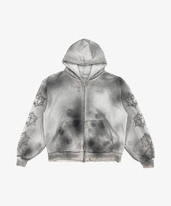 Heavyweight Streetwear Distressed Mud Washed Zip Up Terry Sun sudaderas con capucha desteñidas para hombres - Product Image 1