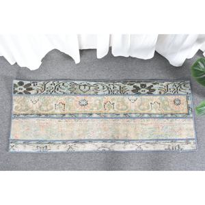 Vintage 1.5 X 3.9ft Turkish <b>Rug</b> Green <b>Blue</b> Patchwork Design Wool Seagrass Latex Rectangular <b>Large</b> Area for Hallway Room Decor - Product Image 2