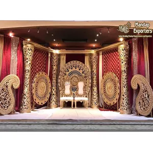 Most Trendy Indoor Stage Decor for Wedding reception golden wedding stage decoration wedding stage decoration ideas 2023