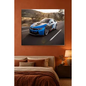 Fida Blue BMW i8 traversant une route de campagne, impression sur toile - Product Image 1