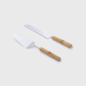 Juego de servidor de pastel con mango de madera Premium, cuchillo de postre de acero inoxidable, herramientas de cocina elegantes para uso doméstico y profesional - Product Image 1