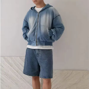 Haute qualité hommes Vintage Stone Wash sweat à capuche zippé épais coton goutte épaule Streetwear décontracté tricoté numérique pour l'hiver - Product Image 3