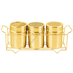 Stainless Steel Wholesale Premium <b>Salt</b> and <b>Pepper</b> Gold Color 3-piece <b>Set</b> With a Steel Wire Stand - Product Image 1