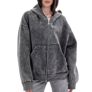 Sweat à capuche zippé délavé à l'acide pour femme, en molleton de coton 450 GSM, coupe oversize, style streetwear, personnalisable, fabrication OEM, marque privée, fabricant d'usine - Product Image 1
