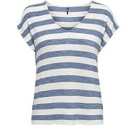 T-shirt en jersey 100 % coton rayé pour femme, grande taille, col en V, design formel, logo brodé, boutons, manches mi-longues, coupe ample