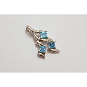 Handmade 925 Sterling Silver Shah Gems <b>Pendant</b> for Women Natural for Swiss Blue Topaz Princess <b>Emerald</b> Cut Cute Number Pattern - Product Image 2