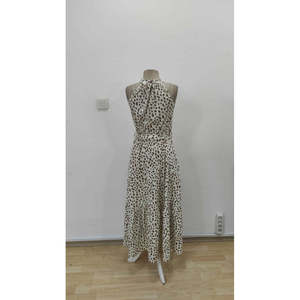Women's Round Neck <b>Elastic</b> Waist Patterned Single Jersey <b>Dress</b>, 34865 - Beige - Product Image 5