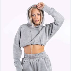 Custom Logo Streetwear Style Trendy Fashion Womens Winter Thick Hooded Sweatshirt <b>Long</b> Sleeve Cropped <b>Hoodies</b> - Product Image 2