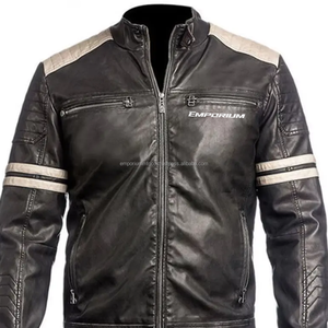 Chaqueta de moto de cuero Premium negra clásica The Legend para hombre con forro acolchado - Product Image 3