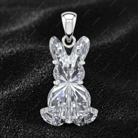 Pendentif Charme Lapin Mignon en Argent Sterling 925 Plaqué Rhodium Or Fin avec Diamant de Laboratoire Certifié GIA IGI 9 carats D/E/F VVS VS