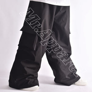 100% Pantalon de neige Baggy imperméable noir de haute qualité avec poches cargo cordon de serrage taille et bas Cinch - Product Image 2