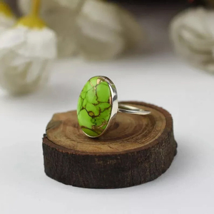 Juego de bisel de piedras preciosas turquesas de cobre verde Natural clásico, corte ovalado, Plata de Ley 925, declaración de moda, compromiso, boda - Product Image 3
