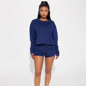 Pantalones cortos deportivos azul marino de cintura alta OEM para mujer, pretina elástica y diseño elegante para gimnasio y ropa informal - Product Image 1