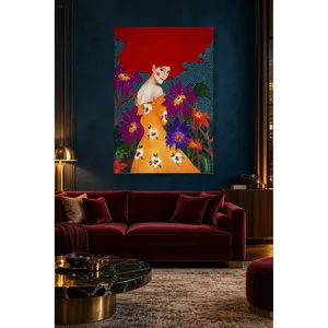 Impression sur toile de la femme aux cheveux roux et des fleurs violettes de Fida - Product Image 2
