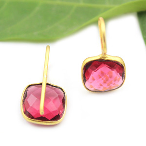 Pendiente colgante chapado en oro de 24 quilates con forma de cojín de cuarzo rosa Natural elegante de lujo para joyería al por mayor de mujer para India - Product Image 3