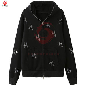 Sweat à capuche zippé pour homme, brodé de strass, designs et logos personnalisés, 100% coton, 350 g/m², écologique, service OEM, vente chaude - Product Image 5