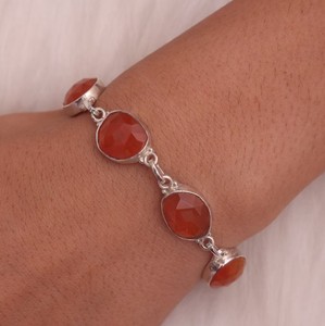 Faceted Carnelian Gemstone <b>Bracelet</b> for Girls 925 <b>Sterling</b> <b>Silver</b> Jewelry Cut Stone <b>Bracelet</b> for Women Designer <b>Bracelet</b> Supply - Product Image 1