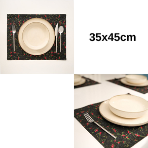 1 Piece 100% Cotton Black <b>Placemat</b> with Cherry Pattern Decorative Table Mat 35x45cm Durable Elegant Dining Table Accessories - Product Image 5