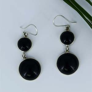 Boucles d'oreilles pendantes en argent sterling 925, onyx noir double, forme de boule, bijoux faits à la main, cadeau pierre de naissance de juillet, onyx noir double - Product Image 5