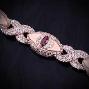 Pulsera Hip Hop de Plata 925 con Incrustaciones de Diamantes para Hombre, 12 mm, Forma de Ojo, Moissanita VVS, Eslabones Cubanos - Product Image 3