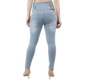 Ladies Hot Selling Denim Pants <b>Women's</b> High Waist Fitted Stretchable <b>Jeans</b> Casual Denim Pants For <b>Women's</b> With <b>Red</b> Side Stripes - Product Image 4