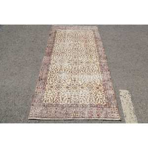 Classic Beige Brown <b>Vintage</b> Turkish Wool <b>Rug</b> 3.6 X 6.7ft Flat Weave Living Room Carpet Patchwork Pattern Latex for Hallway - Product Image 1