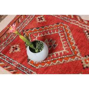 Alfombra Turca Vintage de 2.7x10.2 pies, Alfombra Floral Roja Naranja - Product Image 5