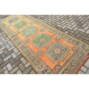 4.1x11.7 ft Rug, Turkish Vintage Runner Rug, <b>Yellow</b> <b>Wool</b> Rug - Product Image 4