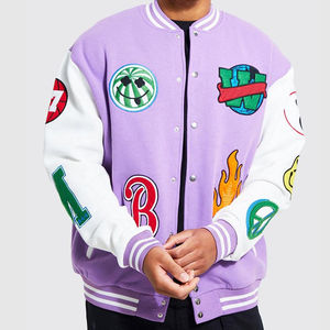 Vente en gros Veste universitaire en laine personnalisée Chenille broderie Logo Vintage manches en cuir Baseball Letterman Vestes Hommes - Product Image 1