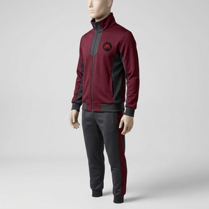 Conjunto Deportivo para Hombre en Gris Borgoña, Chaqueta Deportiva con Cierre Completo y Bloques de Color, Pantalones Jogger, Ropa Deportiva para Entrenamiento, Gimnasio, Running, Fitness - Product Image 3