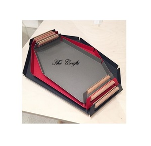 Plateau de service en fer au design magnifique avec poignées en bois, lot de 3 couleurs différentes, plateau pour mariage, fête et événement - Product Image 1