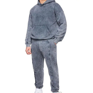 Custom Oversized Streetwear Unisex Vintage Acid Solid Windproof Gym Set Hoodie and Joggers Stone <b>Wash</b> Sweatpants Tracksuits - Product Image 1