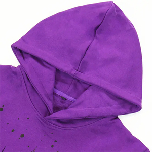 Purple Color Raw Hem Hoodies Sweatshirts Made Cotton Fleece 350 GSM <b>Screen</b> Print Logo Distress Hoodies For Adult - Product Image 6