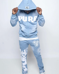 Ensemble sweat-shirt et pantalon de survêtement à imprimé délavé personnalisé, en coton, streetwear, surdimensionné, lavage à l'acide, pour hommes, survêtement d'hiver - Product Image 1