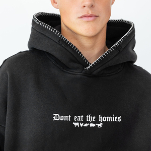 Poids lourd fourniture OEM coton épais Logo personnalisé broderie appliques goutte épaule lâche hommes à capuche pull de haute qualité - Product Image 5