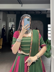 ผ้าเรยอนบริสุทธิ์แบบดั้งเดิมพร้อมกระจกกระดาษงาน lehenga choli ช้อปปิ้งออนไลน์อินเดีย - Product Image 6