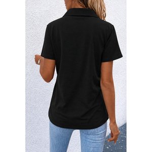 Veste à manches courtes pour femme avec fermeture éclair sur le devant et détail poche, chemisier en crêpe importé à manches courtes, 37195 - Kaki - Product Image 4