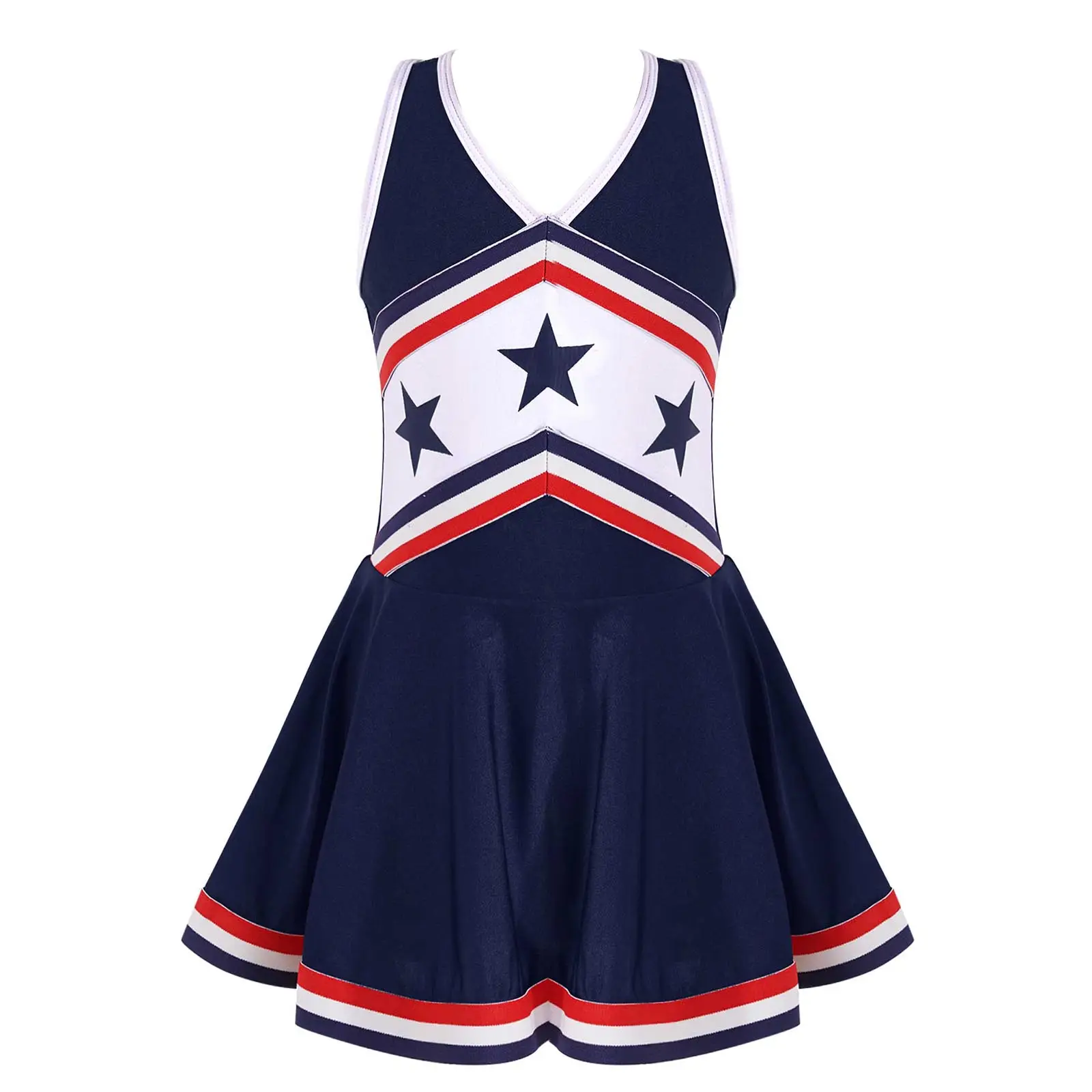 Neueste Design Cheer Leading zum Verkauf Online-Kostüm gemacht ärmellose Cheer Leader Uniform Druck Cheerleading Uniform Frauen