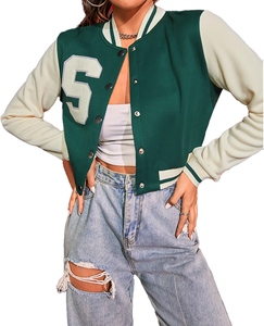 Colorblock rétro de Chicago pour hommes, blouson d'aviateur emblématique, col montant en toile, logo à l'avant, mode vintage - Product Image 1