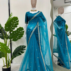 Hermoso Sari Informal para Mujer para Fiestas con Bordado y Lentejuelas, Absorbe la Humedad y Protege del Sol para Todas las Temporadas - Product Image 1