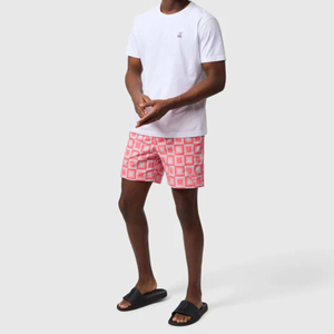 Custom <b>Pink</b> Solid 100% Polyester Lightweight Quick Dry Breathable Eco-Friendly Summer Swim Trunks for <b>Men</b> Elastic Waist Surf - Product Image 1