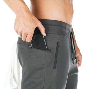 Pantalon pour homme en coton respirant à séchage rapide, couleur gris, prix bas, taille mi-haute avec poches zippées - Product Image 5