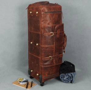 กระเป๋าทรงดัฟเฟิลหนังควายแท้สำหรับ100% วีคเอนเดอร์หรูหราพร้อมล้อปรับระดับได้และแฮนด์เมดคุณภาพสูงจุของได้เยอะ - Product Image 4