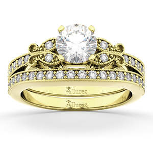 ชุดเครื่องประดับทองคำ 18K สีเหลือง 0.42 กะรัต สำหรับเจ้าสาว ลายผีเสื้อ แหวนหมั้นและแหวนแต่งงาน - Product Image 6