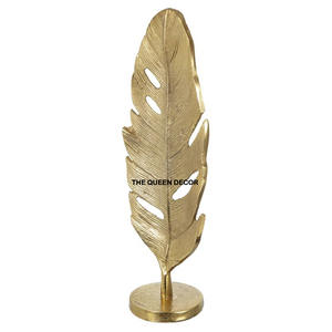 Escultura decorativa chapada en oro con forma de hoja de metal de aluminio para el hogar, adornos superventas - Product Image 1